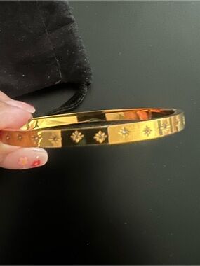 Gold  Engraved Bangle Bracelet - Women Accessories